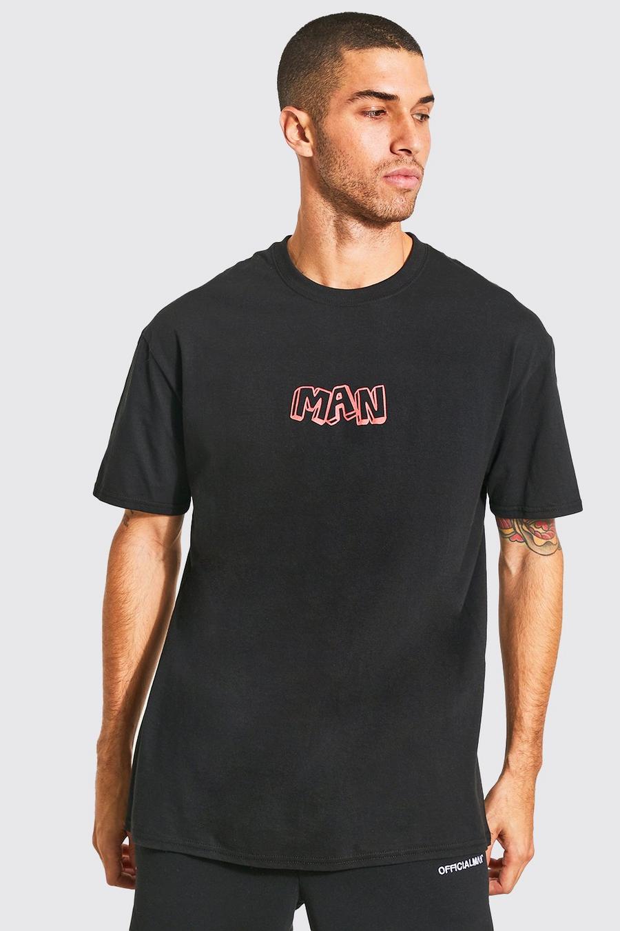 Camiseta oversize con estampado MAN, Black image number 1