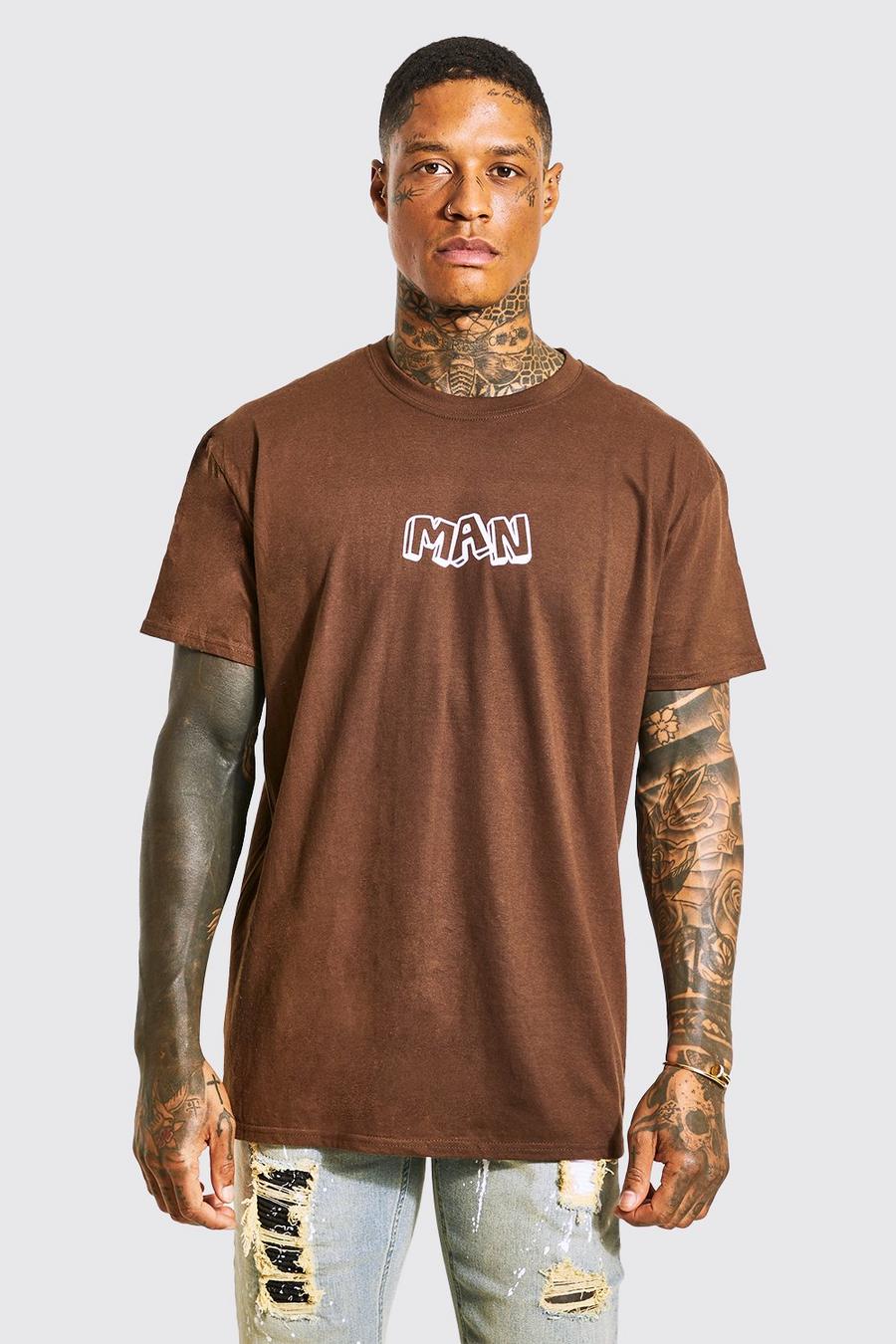 Camiseta oversize con estampado MAN, Chocolate image number 1