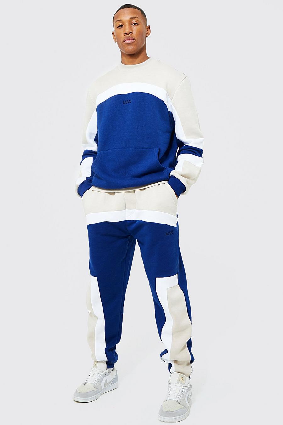 Ecru Colour Block Extended Neck Sweater Tracksuit image number 1