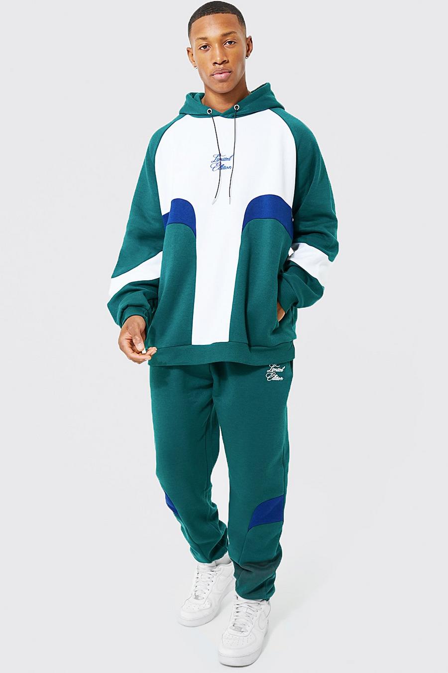 Green Oversized Colour Block Hooded Tracksuit image number 1