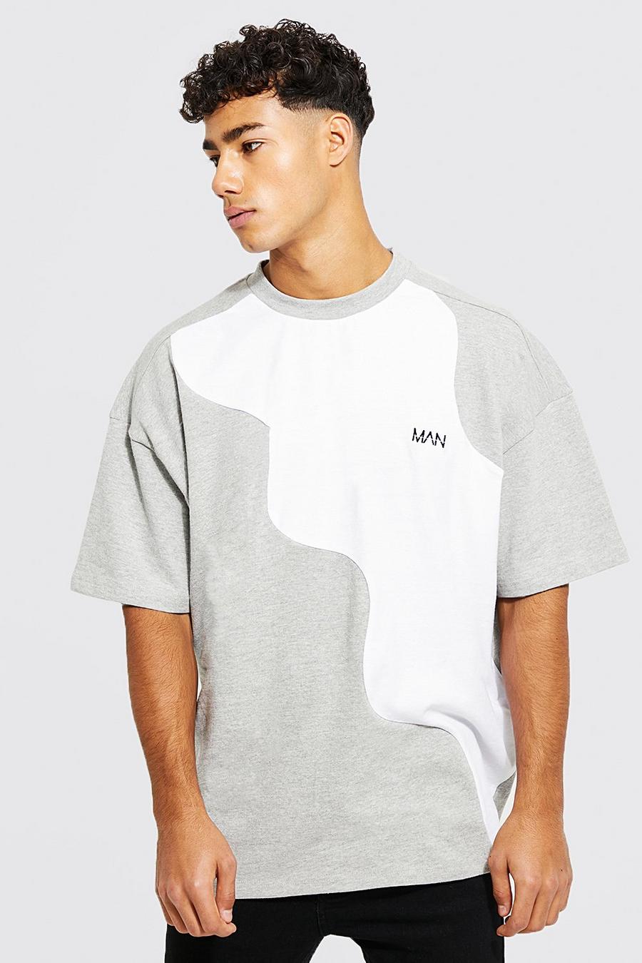 Grey marl Oversized Man Curved Spliced T-shirt image number 1
