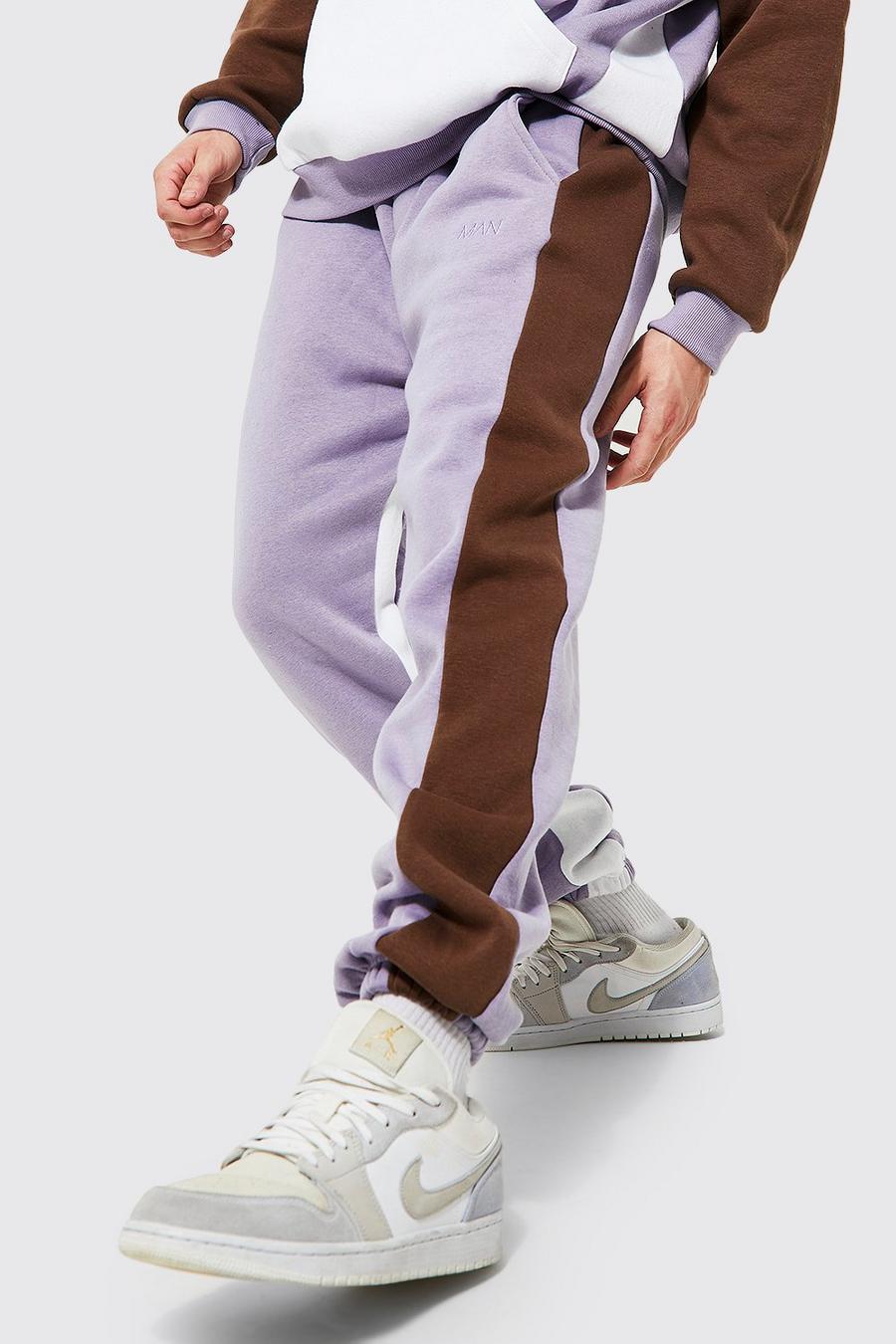 Pantaloni tuta Man a blocchi di colore Slim Fit , Lavender morado