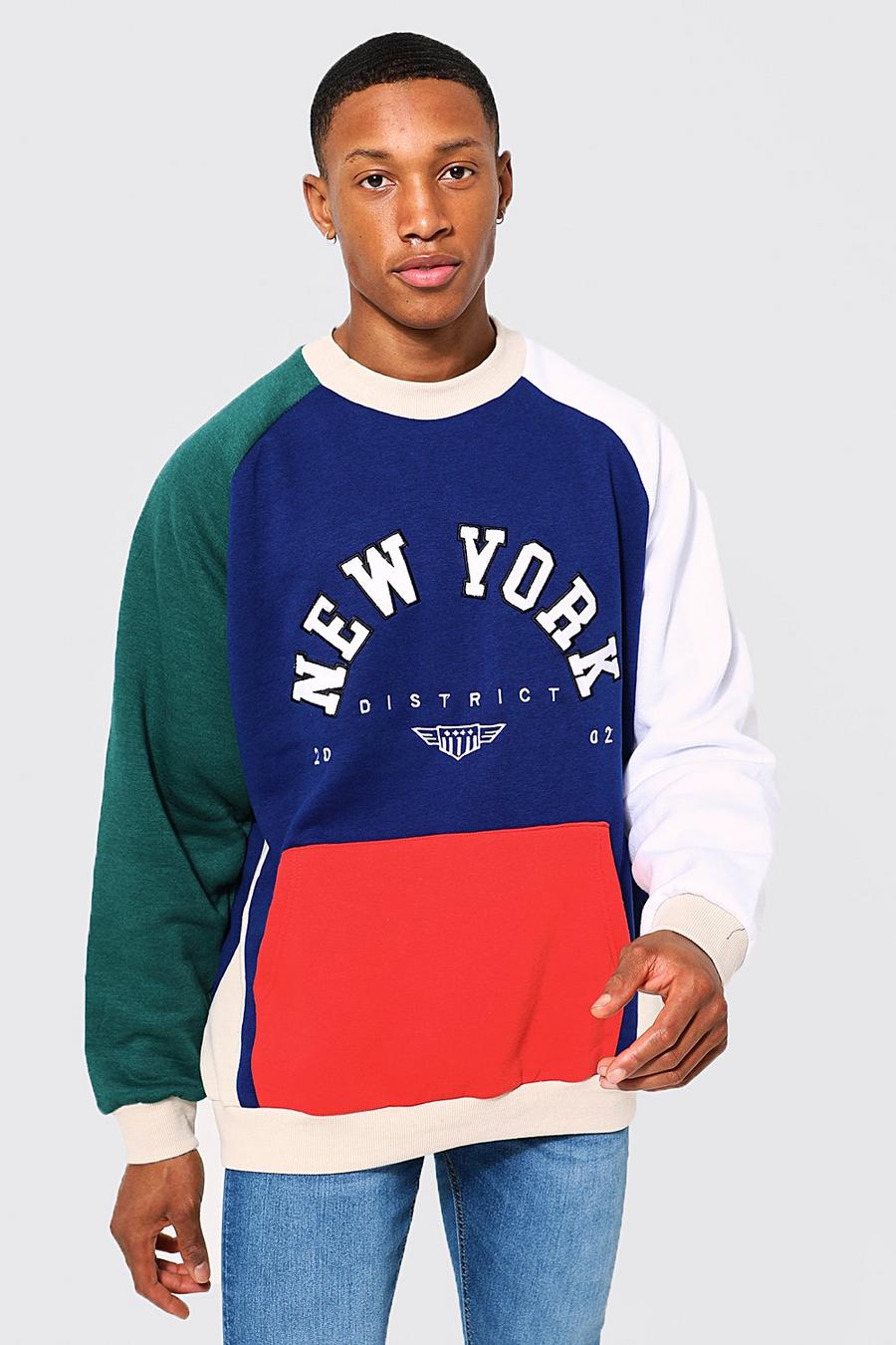 Men's Oversized New York Colour Block Sweatshirt | Boohoo UK