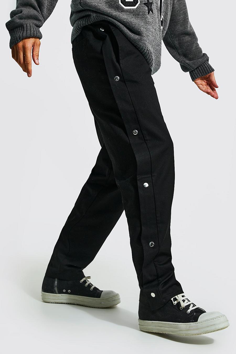 Pantalon droit à boutons-pression, Black image number 1