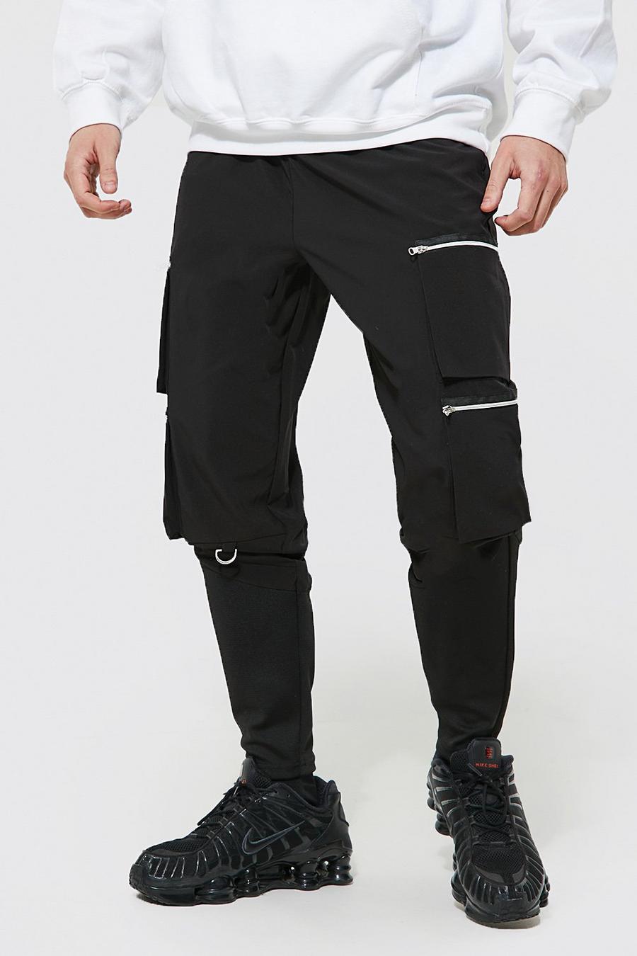 Black Slim Stretch Multi Pocket Cargo Trousers image number 1