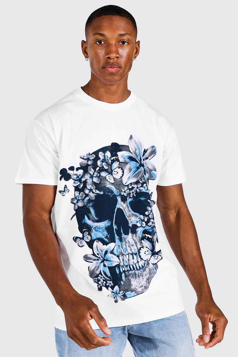T-Shirt mit Totenkopf-Print, Weiß image number 1