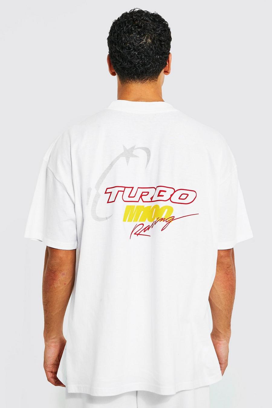 White Oversized Extended Neck Motorsport T-shirt image number 1