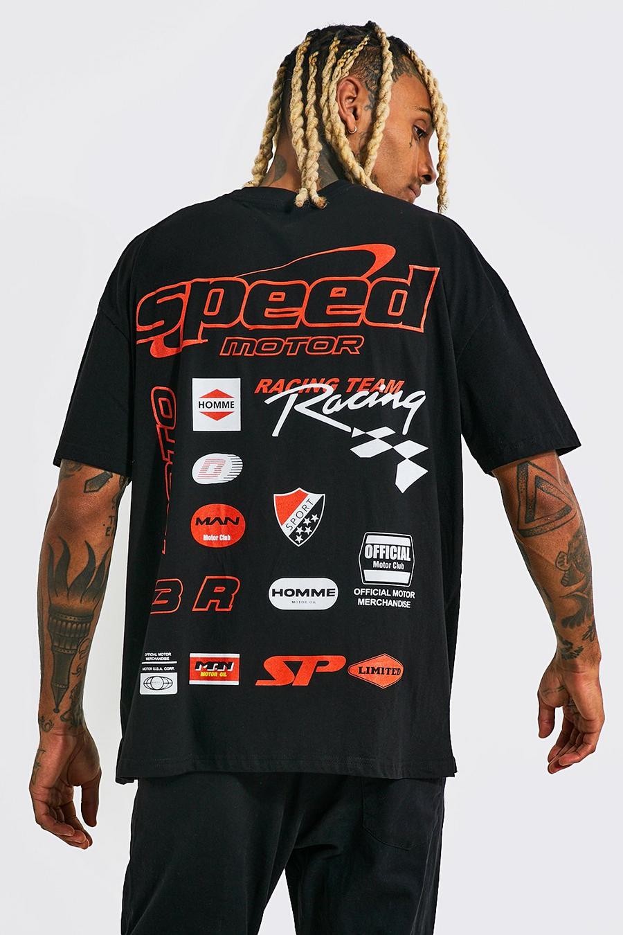 Black Oversized Motorsport Print T-shirt image number 1