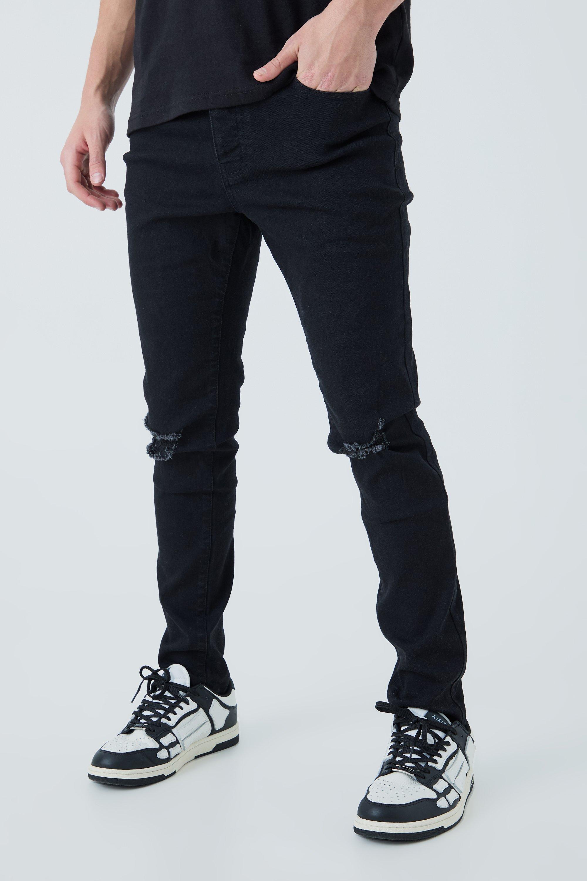 mens black skinny jeans with knee rips