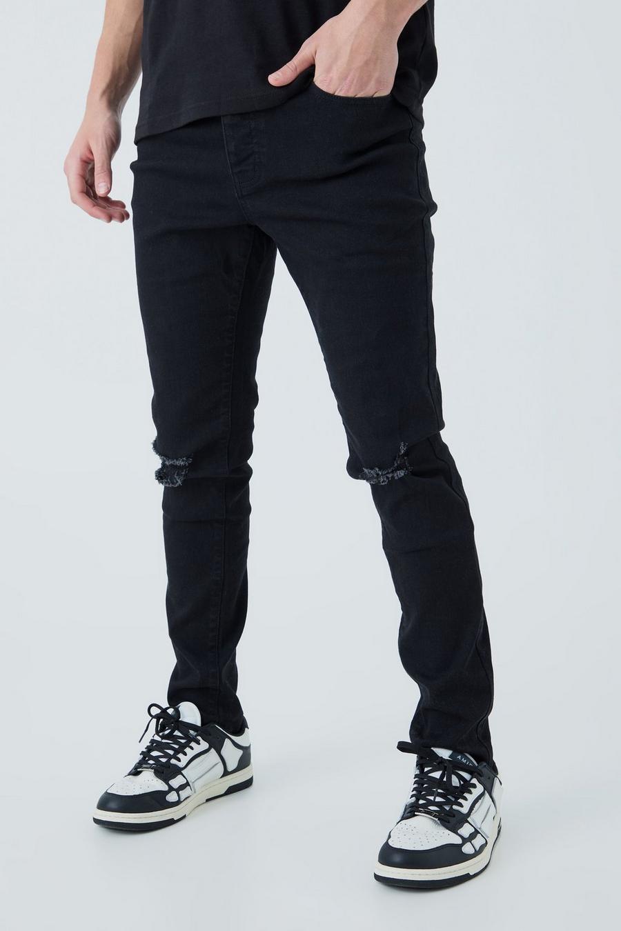 Jeans Skinny Fit con strappi sul ginocchio, Black negro