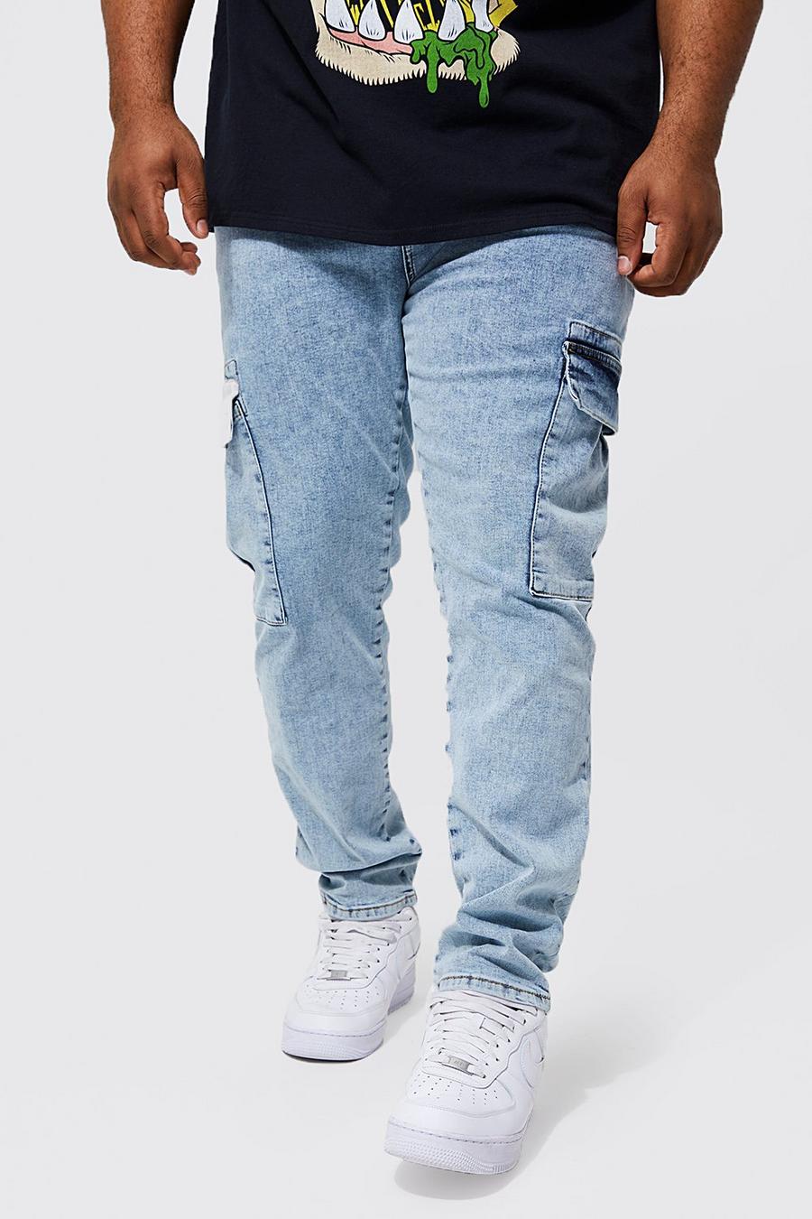Ice blue Plus - Skinny jeans med stretch och cargofickor image number 1