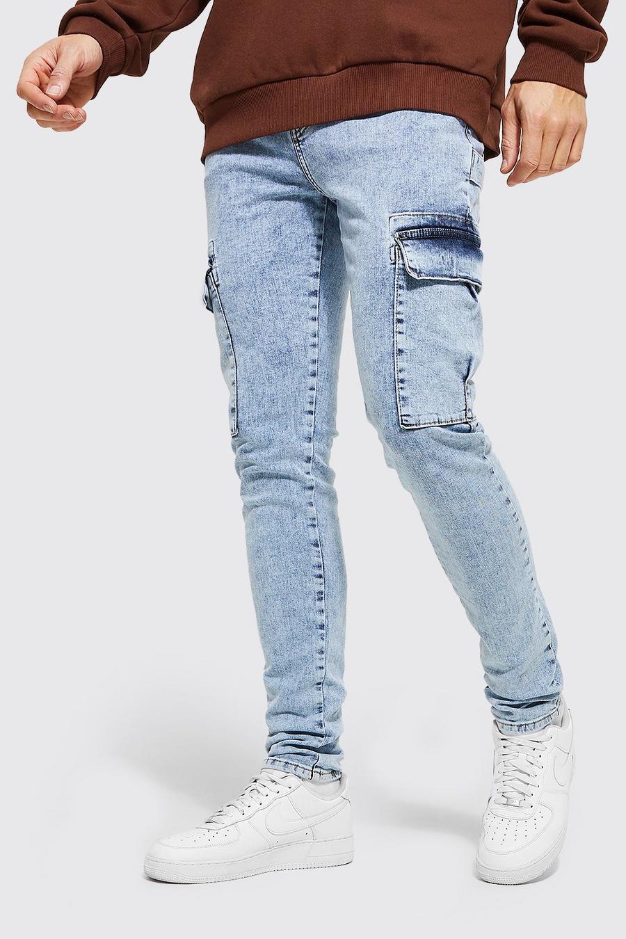 Jeans Cargo Tall stile da lavoro Skinny Fit Stretch, Blu ghiaccio