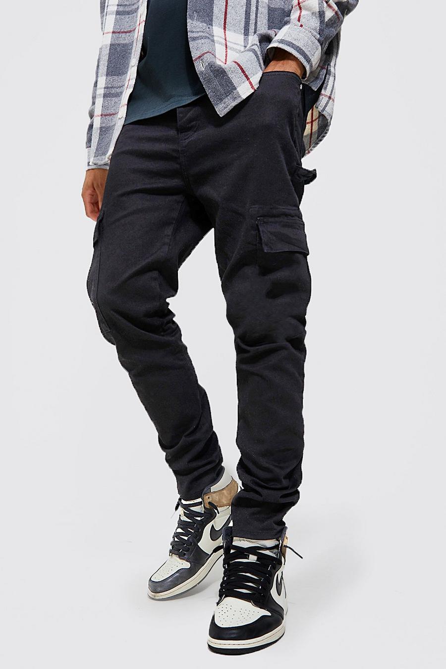 Jeans Cargo stile Carpenter Tall Skinny Fit Stretch , Black negro