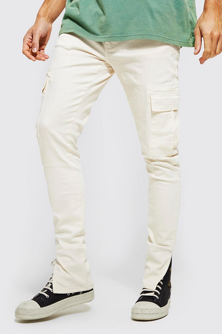 Tall Skinny Stretch Cargo-Jeans mit Reißverschluss, Ecru image number 1