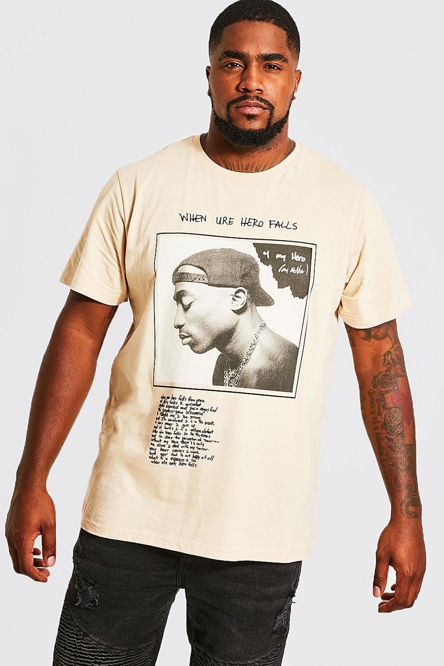 Camiseta Plus con estampado del perfil de Tupac, Sand image number 1