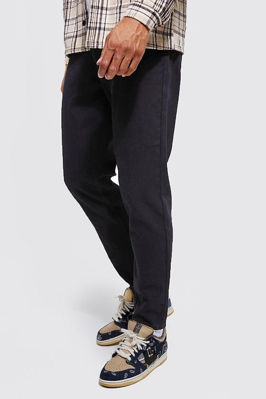 שחור אמיתי ג'ינס מבד קשיח בגזרת קרסול צרה, לגברים גבוהים