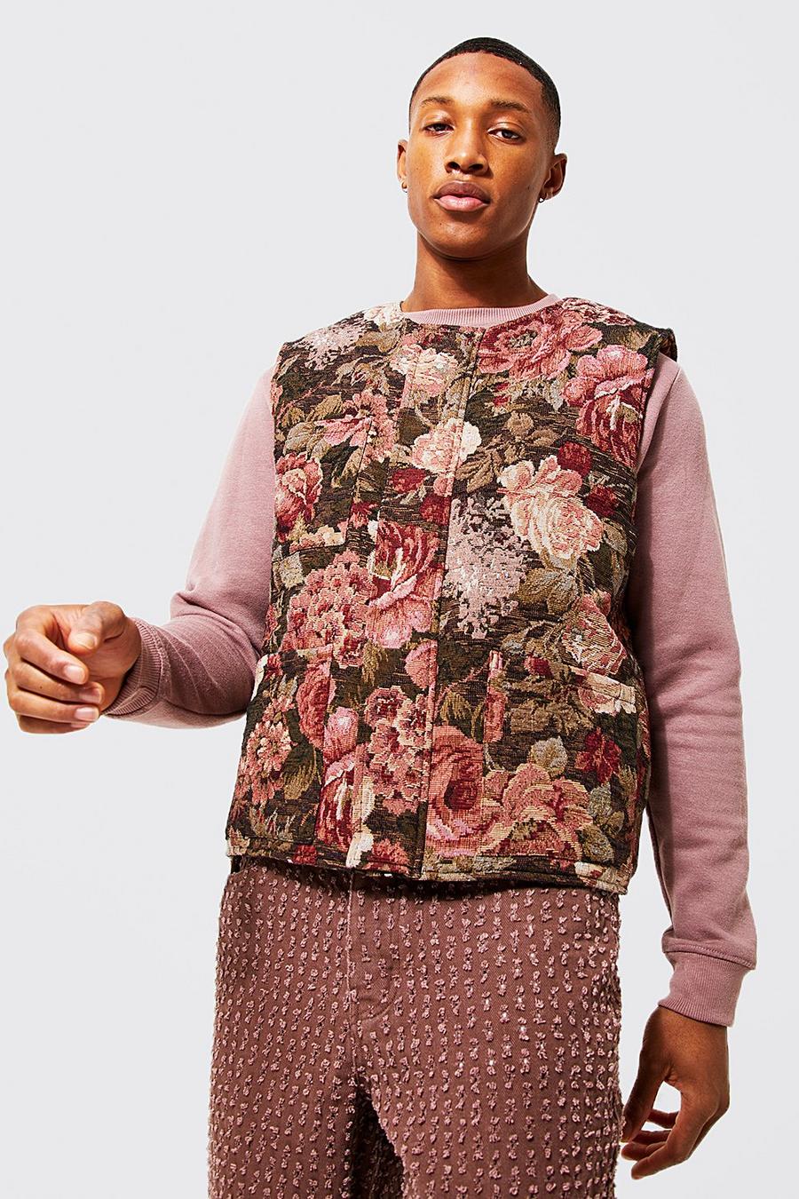 Multi Quilted Lined Ribless Tapestry Vest image number 1