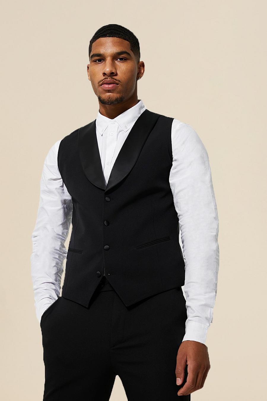 Black Tall Skinny Tuxedo Waistcoat image number 1