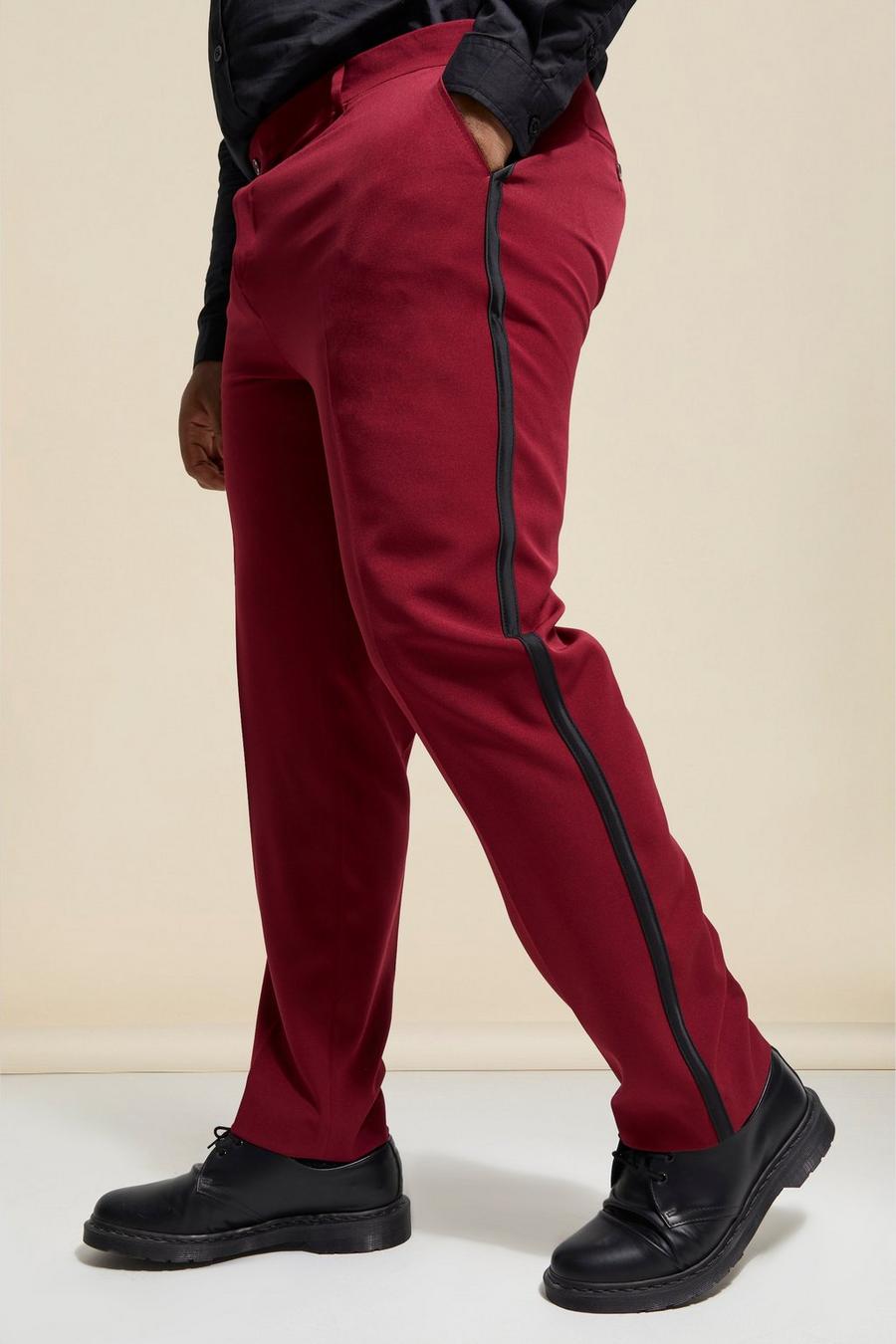 Burgundy Plus Skinny Tuxedo Suit Trousers image number 1