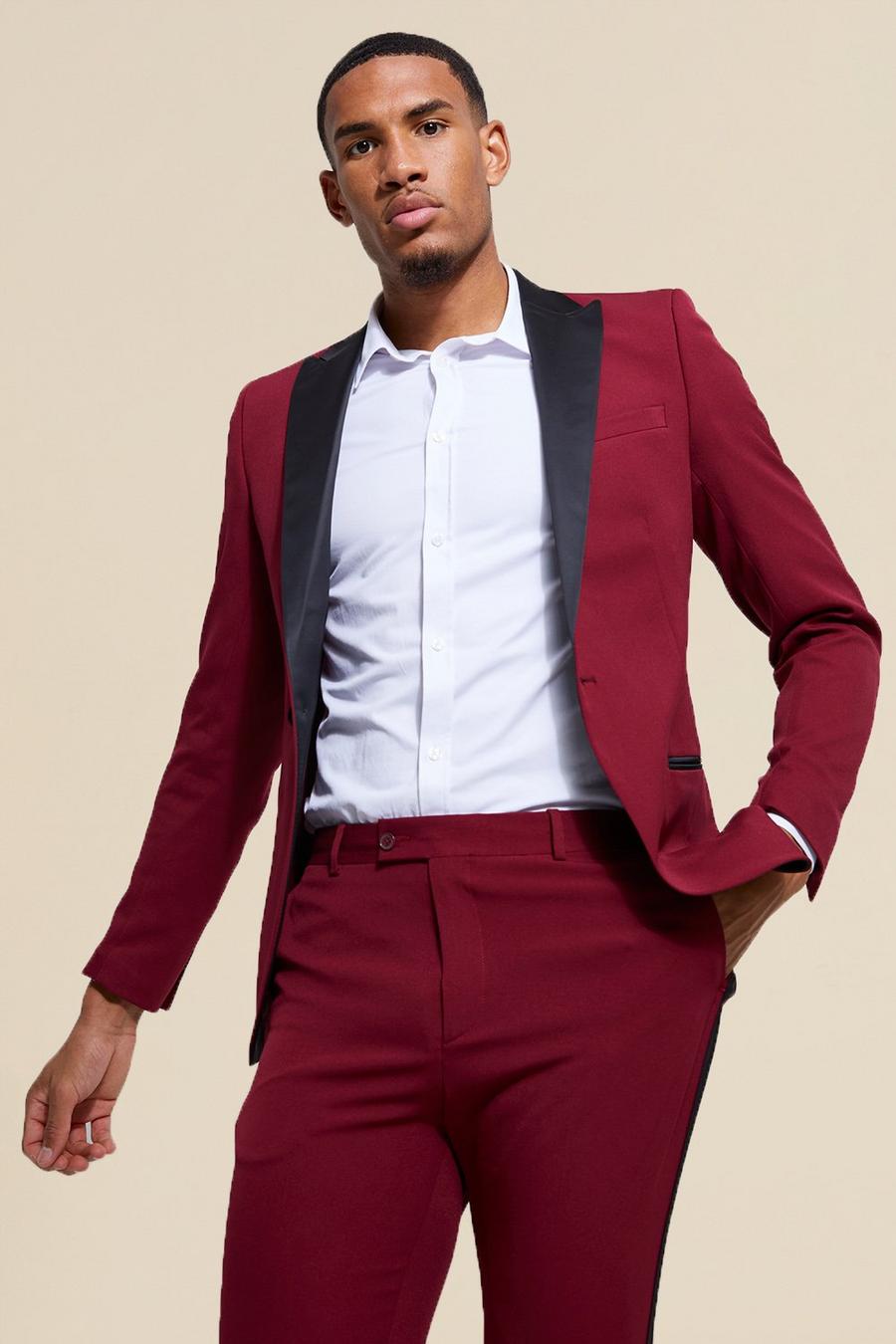 Burgundy Tall Skinny Tuxedo Suit Jacket image number 1