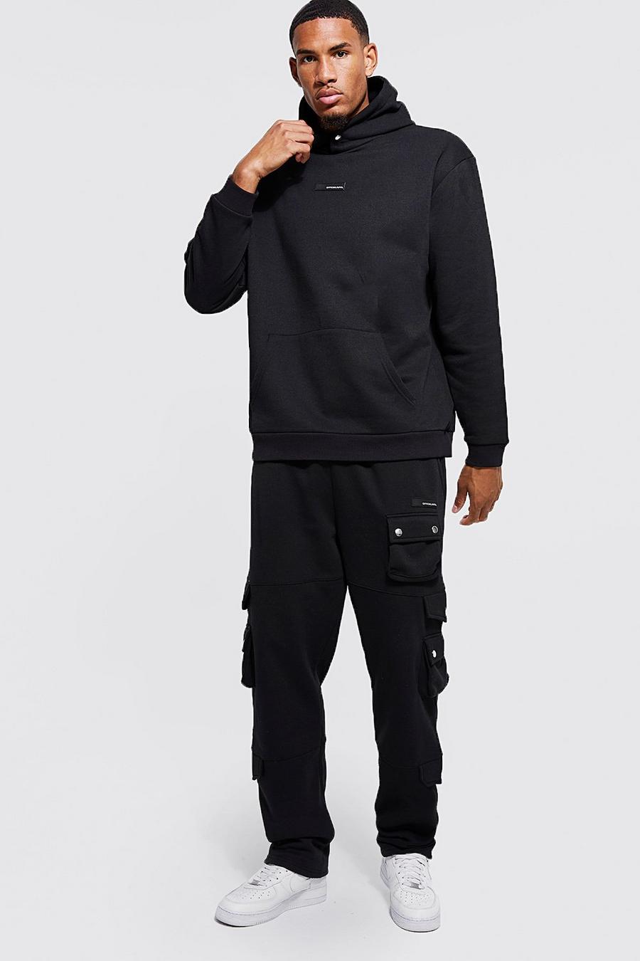 Black Tall Oversized Cargo Hooded Tracksuit image number 1