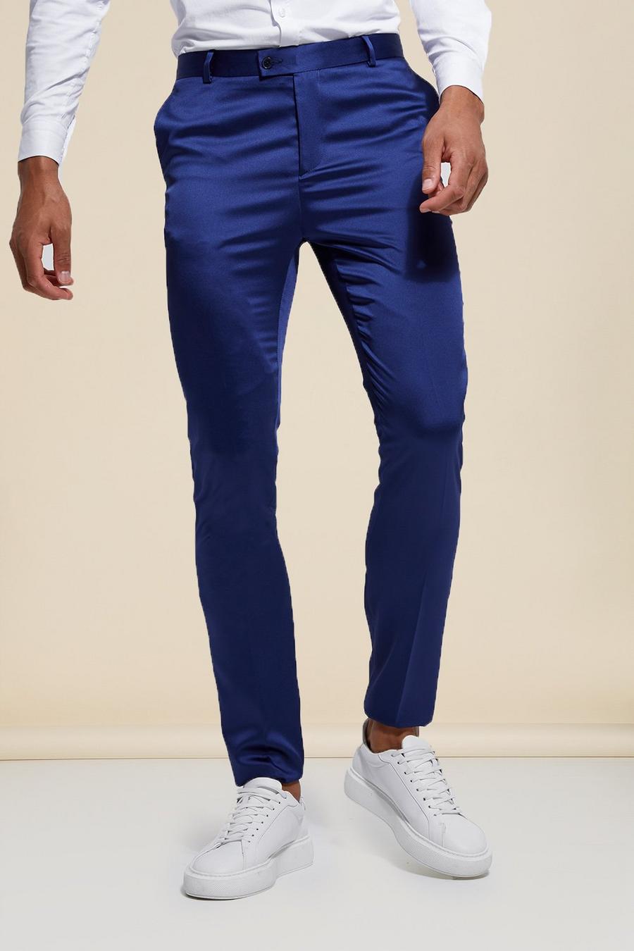 Navy Tall Skinny Satin Design Suit Trousers image number 1