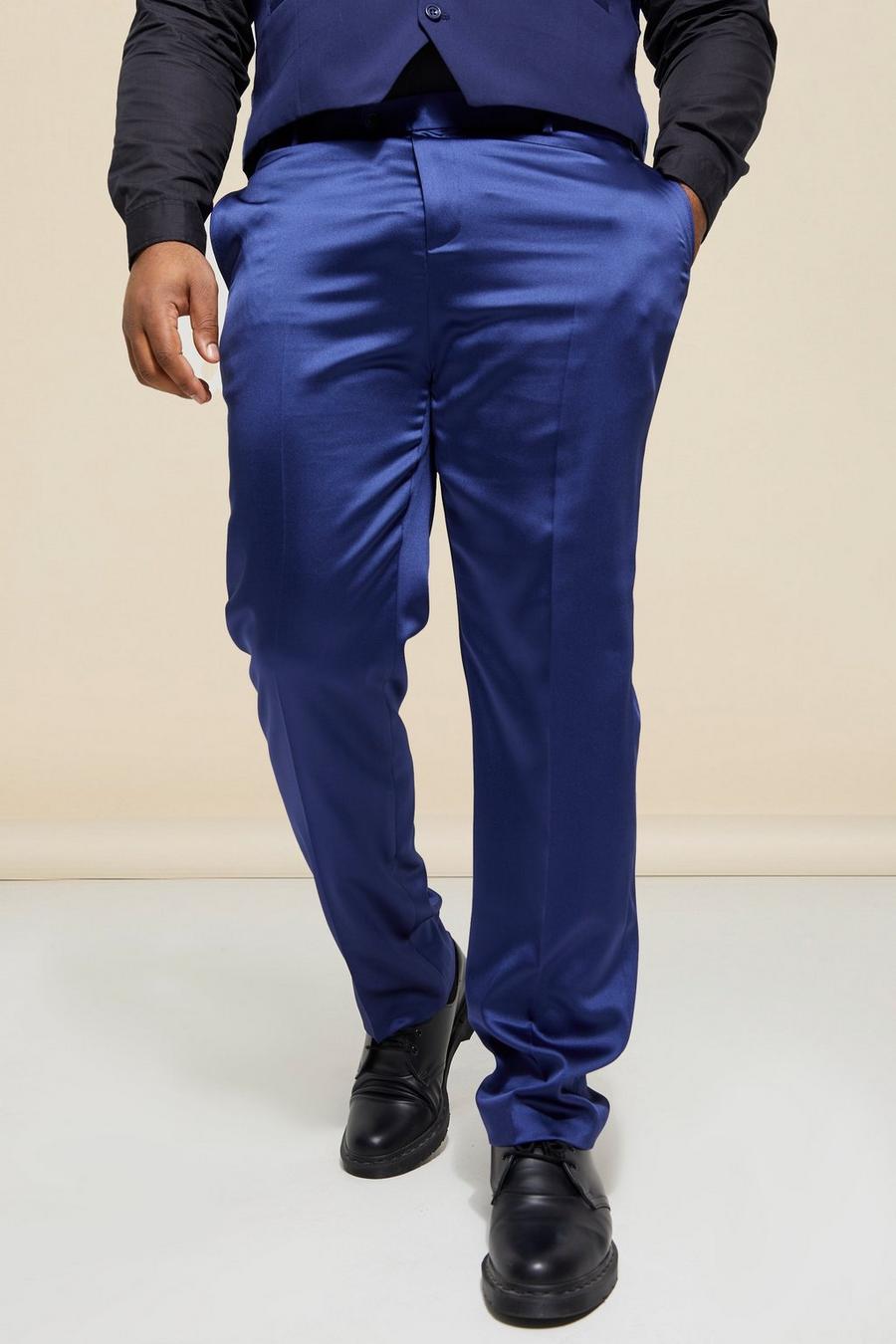 Plus Skinny Satin Design Anzughose, Navy marineblau