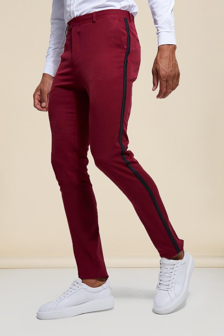 Burgundy Tall Skinny Tuxedo Suit Trousers image number 1