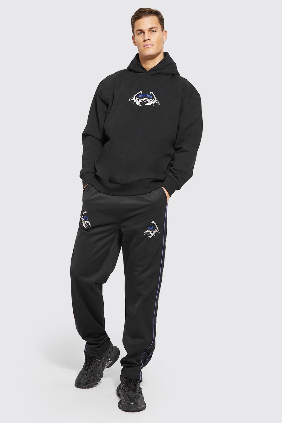 Black Tall Oversized Scorpion Hooded Tracksuit image number 1