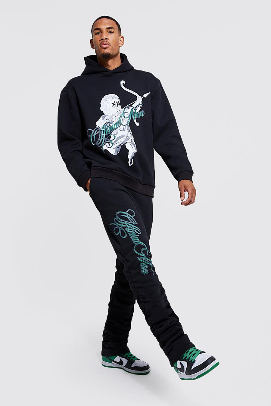 Black Tall Official Cherub Print Hooded Tracksuit image number 1