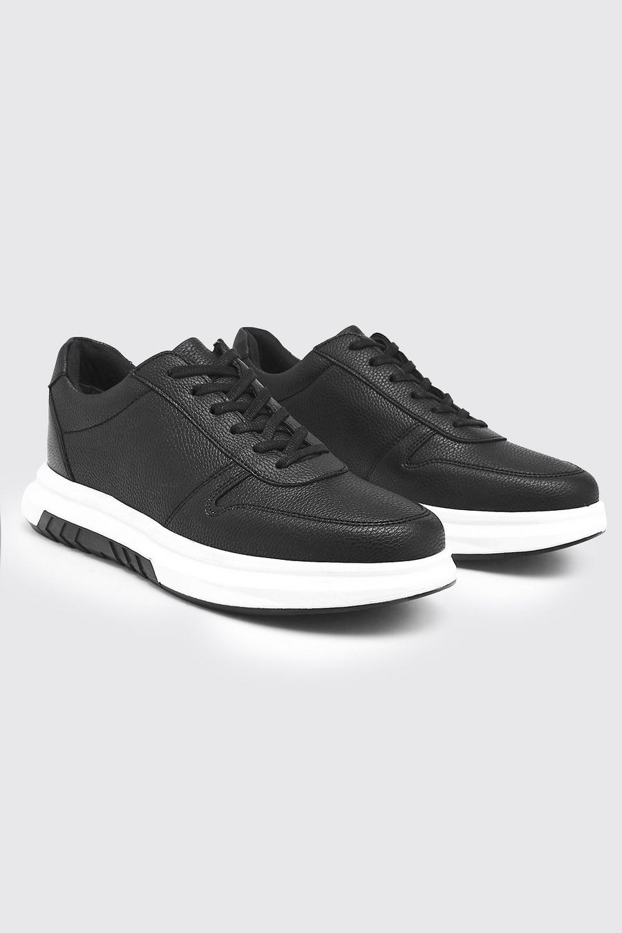 Black Faux Textured Leather Trainer image number 1