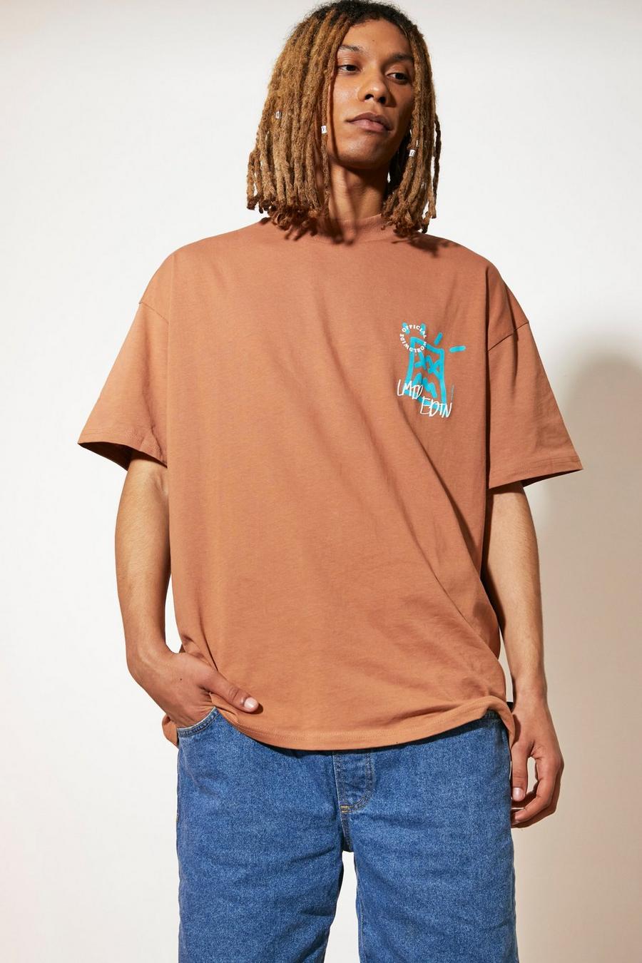 Brown Oversized Limited Extended Neck T-shirt