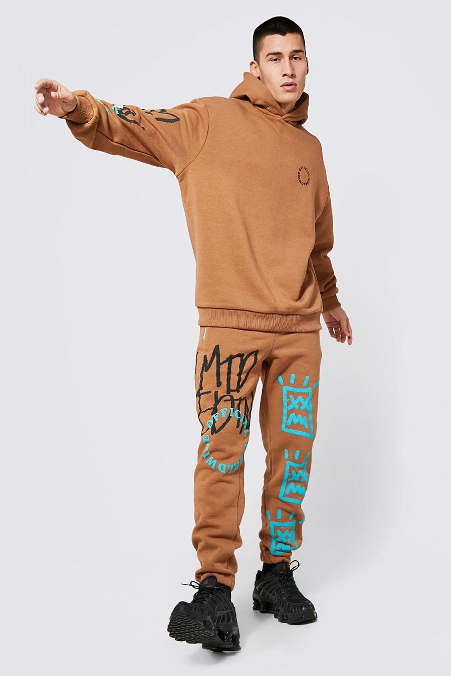 Brown Oversized Limited Graphic Hooded Tracksuit image number 1