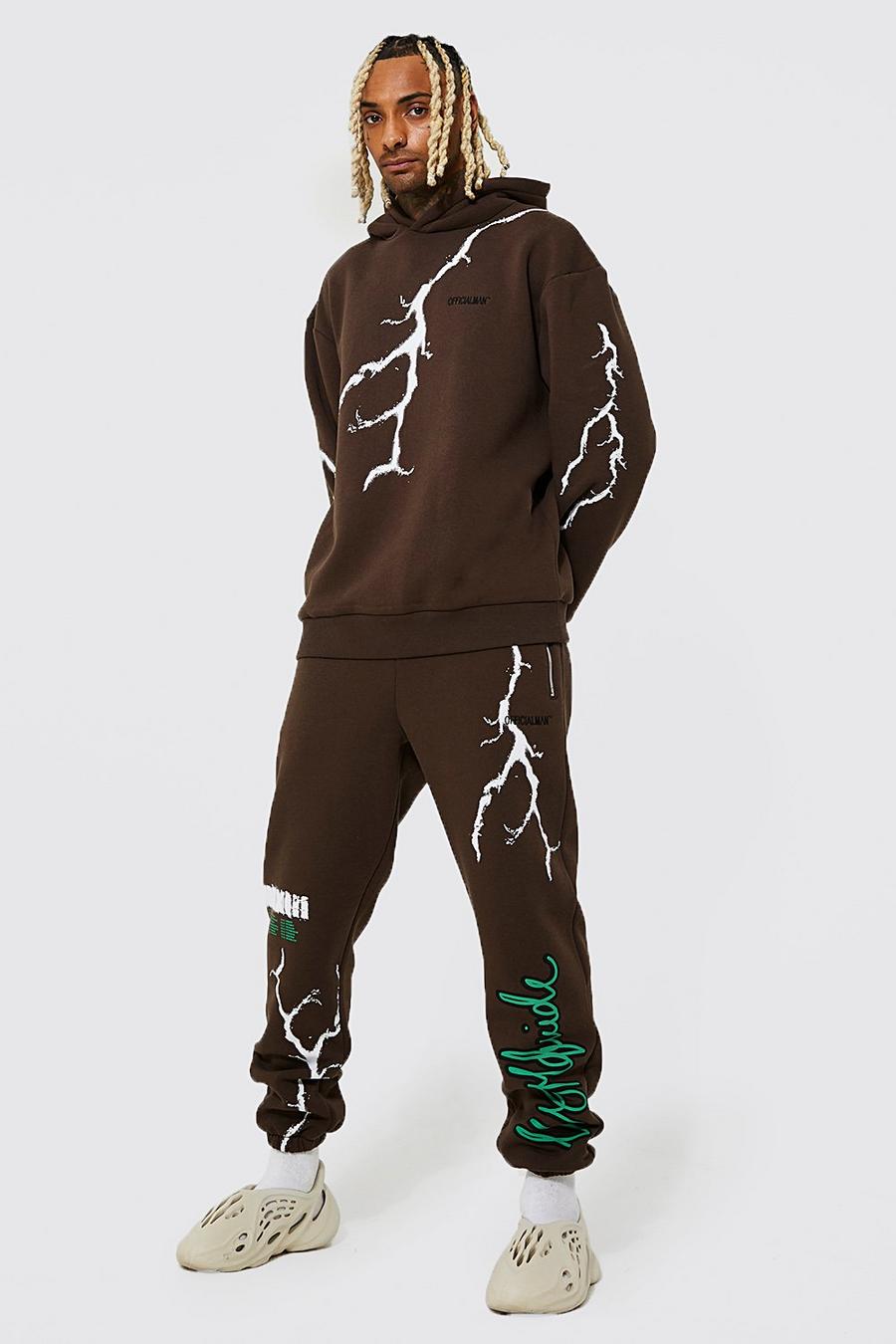 Chocolate Oversized Worldwide Graphic Hooded Tracksuit image number 1