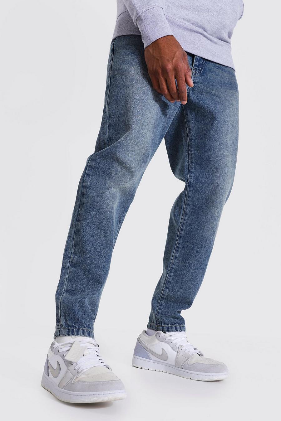 כחול וינטג' ג'ינס מבד קשיח בגזרת קרסול צרה