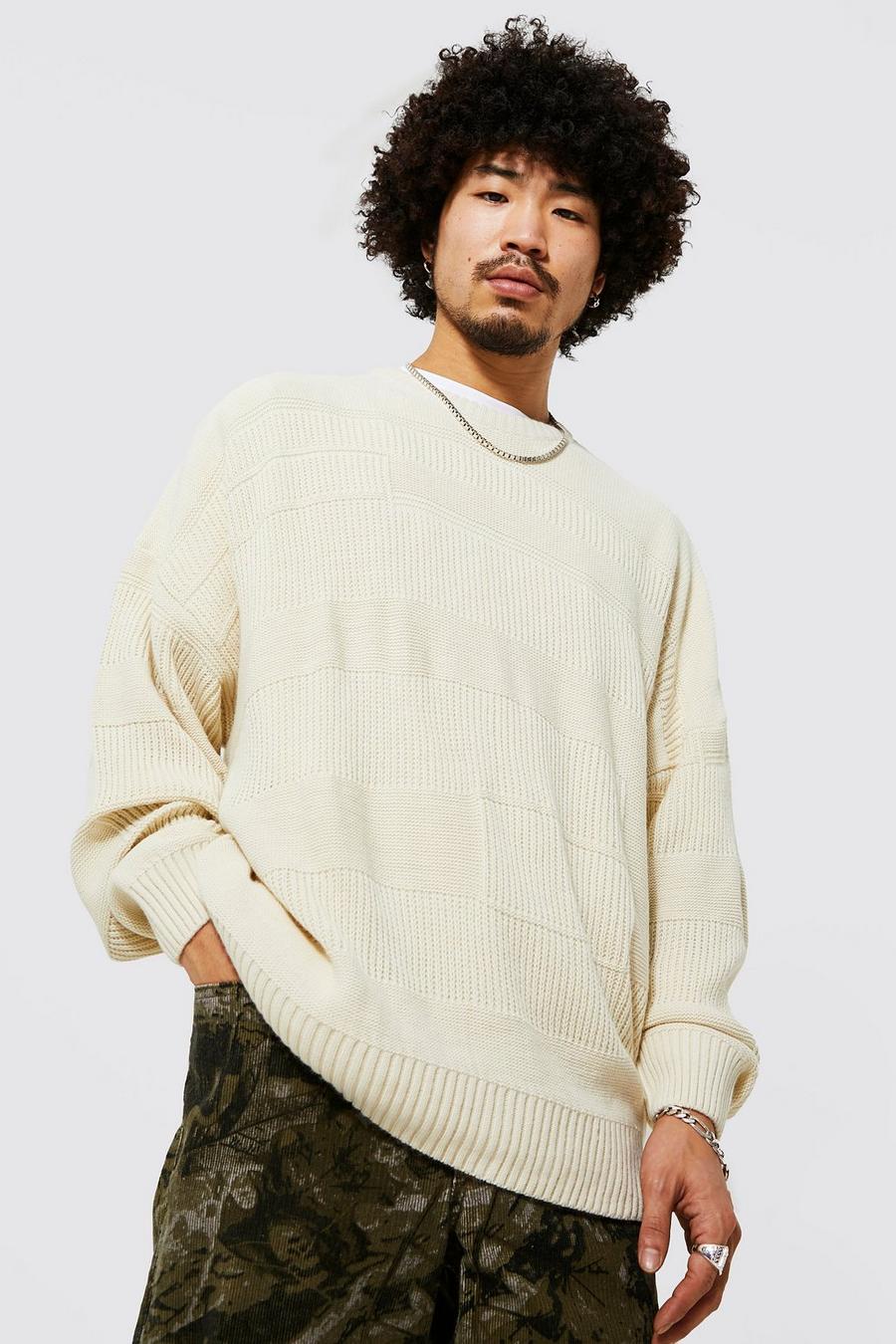 Cream white Oversized Mixed Stitch Knitted Jumper