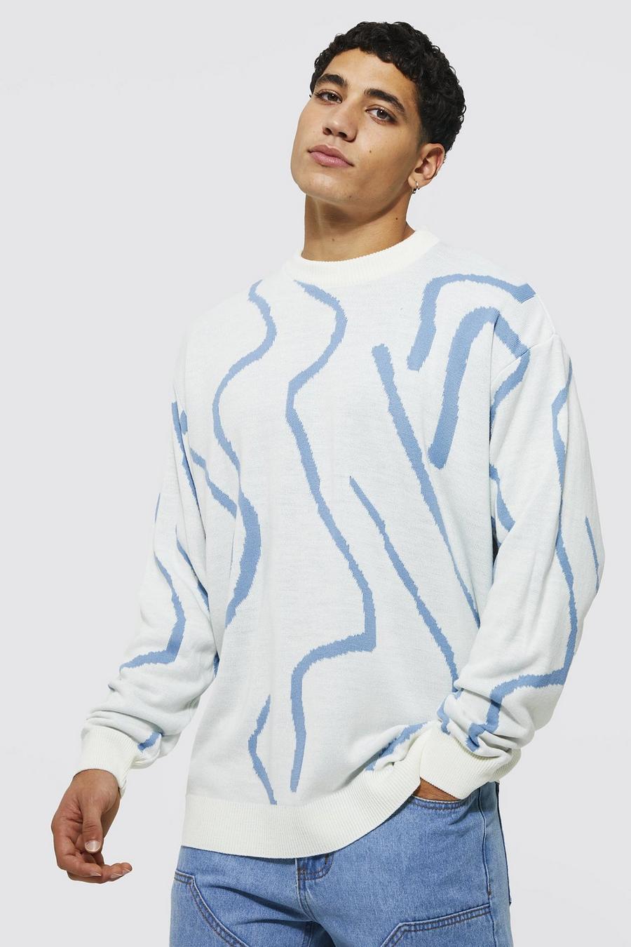Cream white Oversized Wave Knitted Jumper image number 1