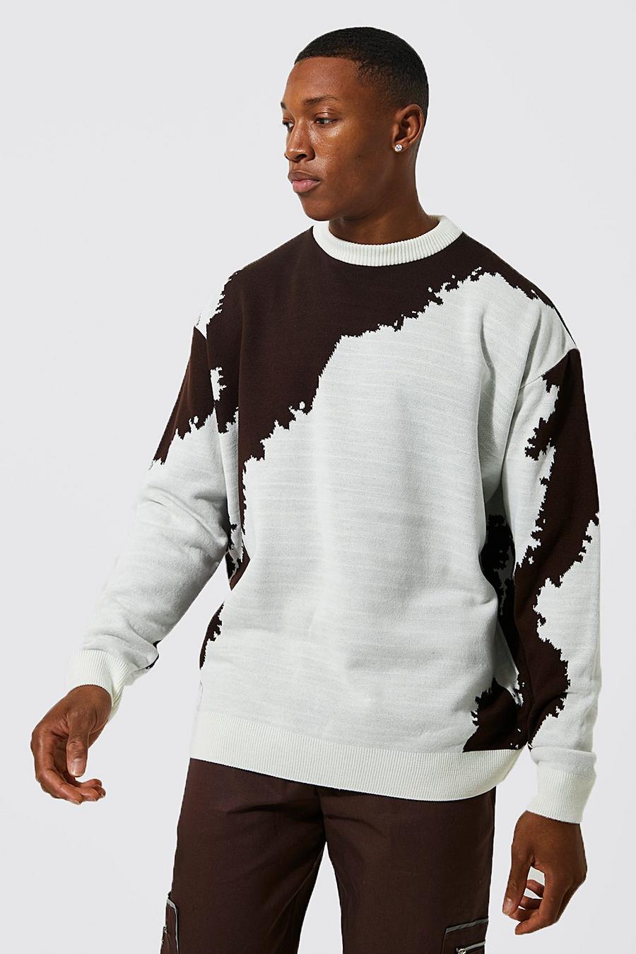 Ecru Oversized Abstract Knitted Jumper image number 1