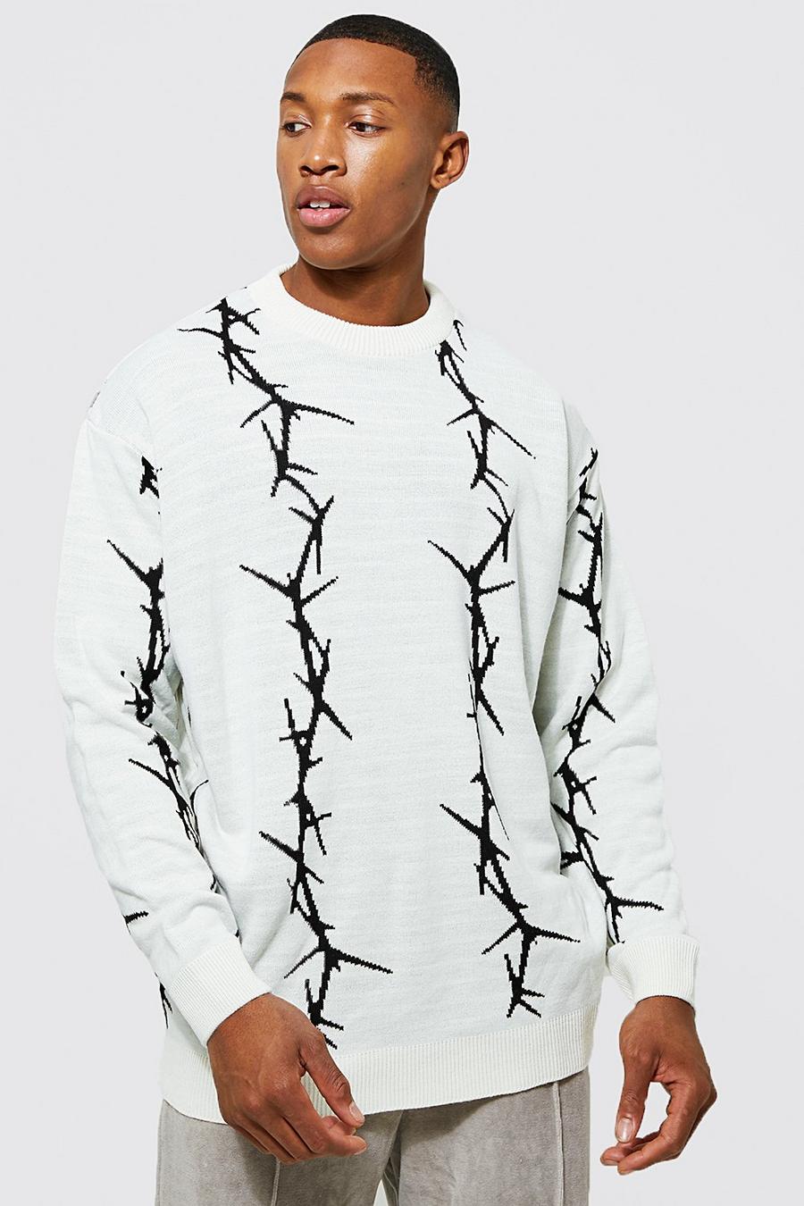 Cream Oversized Barbed Wire Knitted Jumper image number 1
