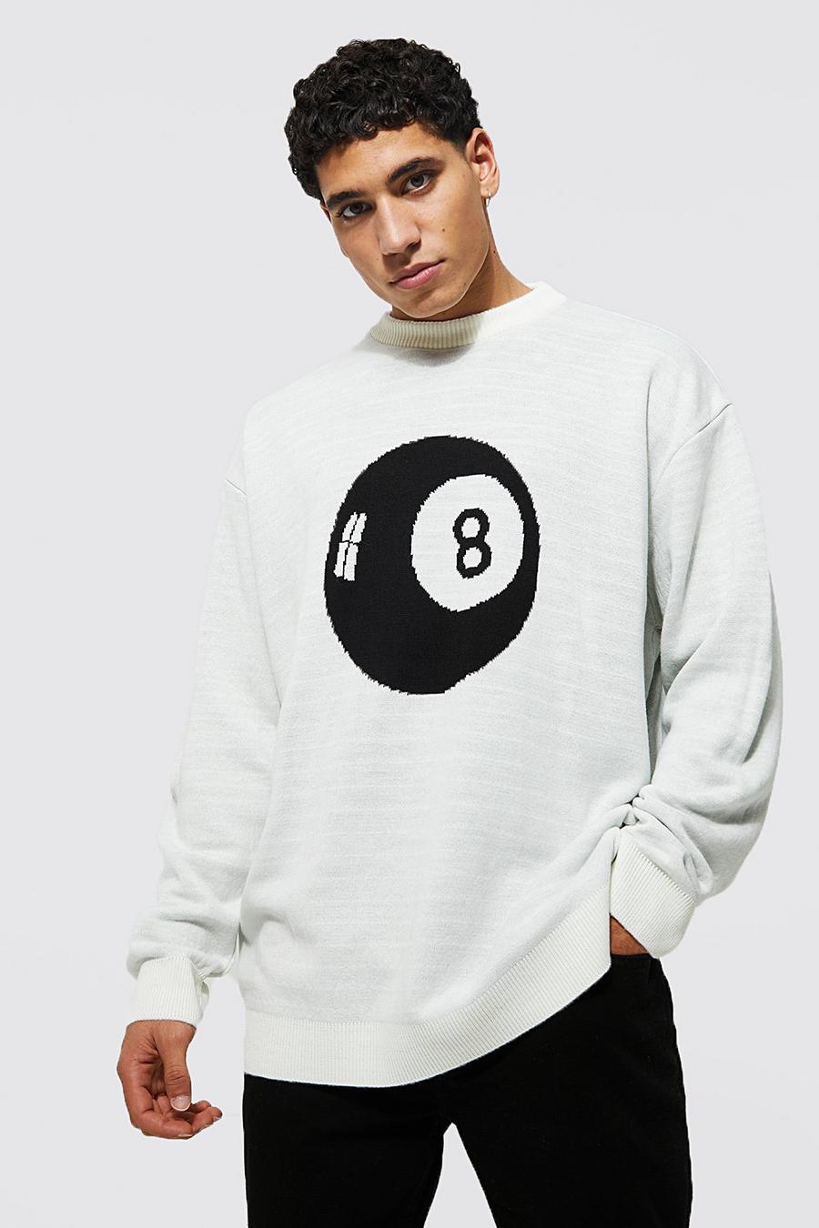 Cream Oversized Snooker Graphic Knitted Jumper image number 1