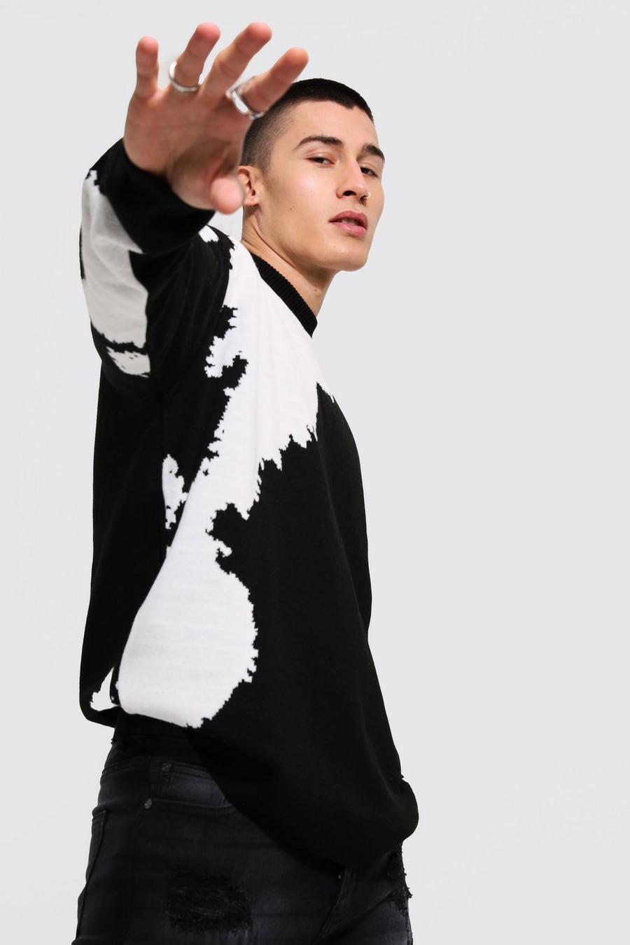 Black Oversized Abstract Knitted Jumper image number 1