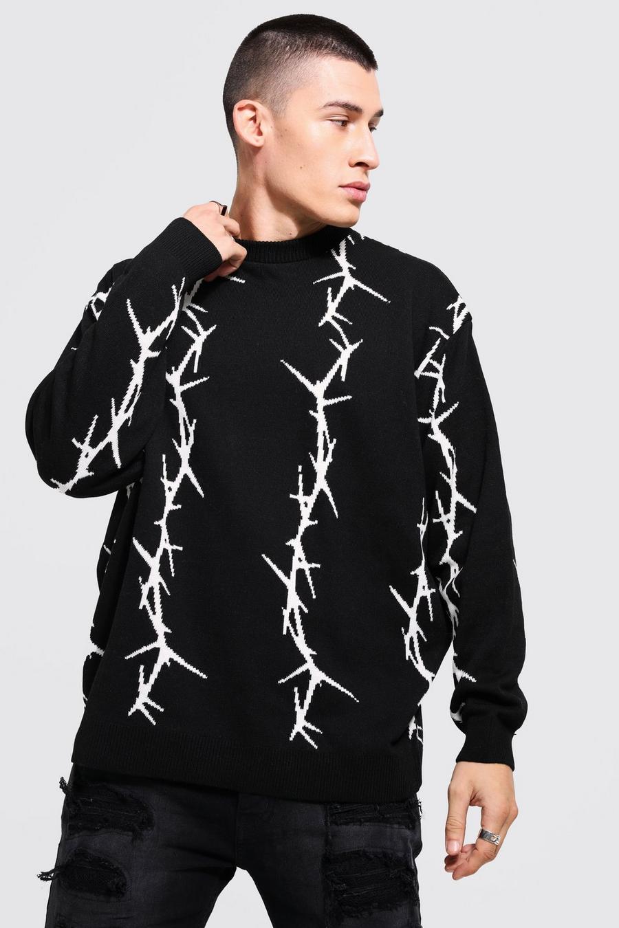 Black svart Oversized Barbed Wire Knitted Jumper image number 1