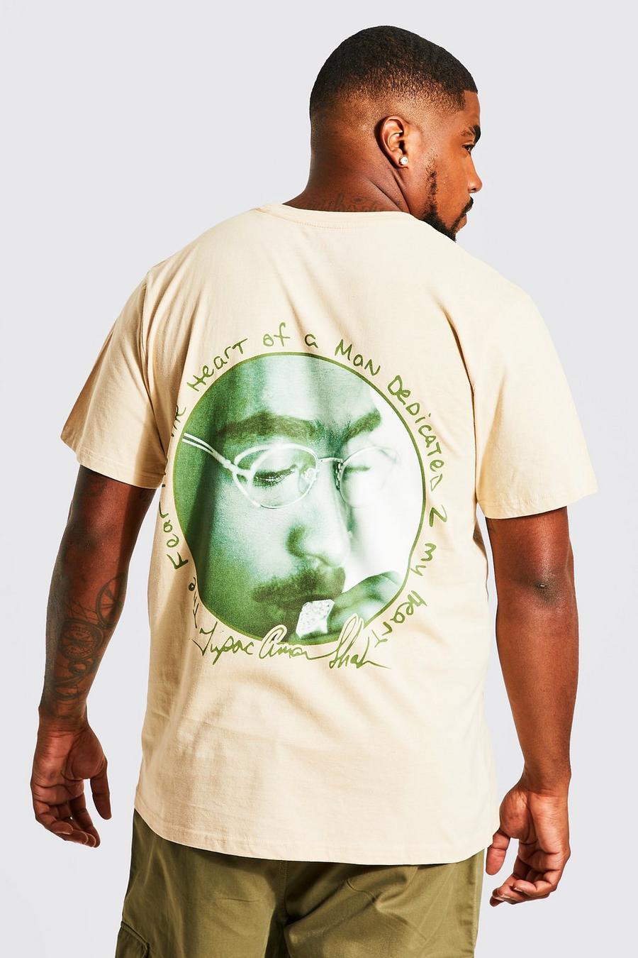 חול טישרט עם הדפס ממותג של Tupac בחזית ובגב, מידות גדולות image number 1