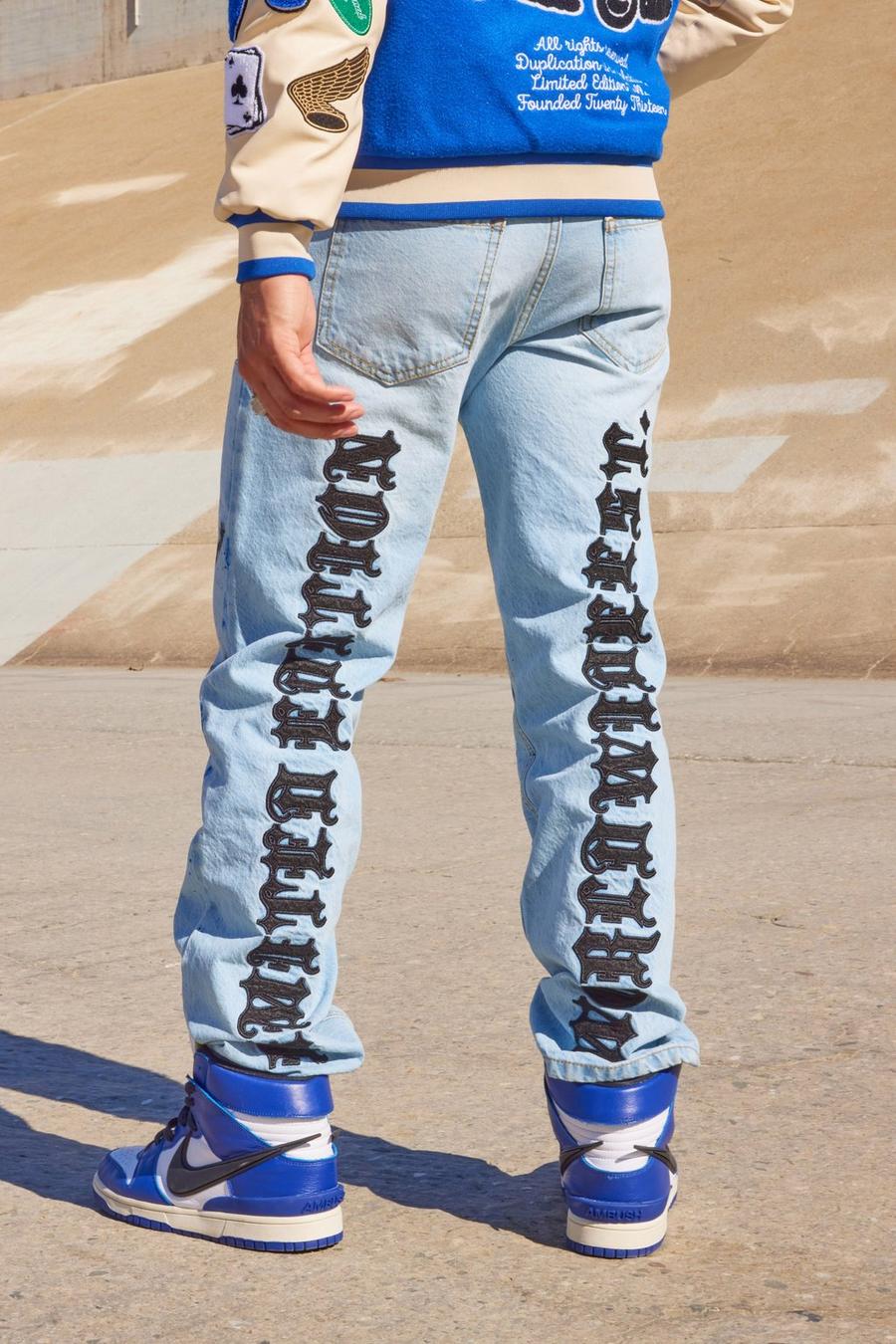 Lockere Jeans mit PU-Applique, Ice blue image number 1