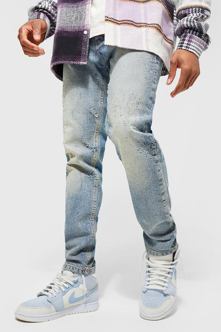Slim-Fit Jeans mit Rissen, Antique blue