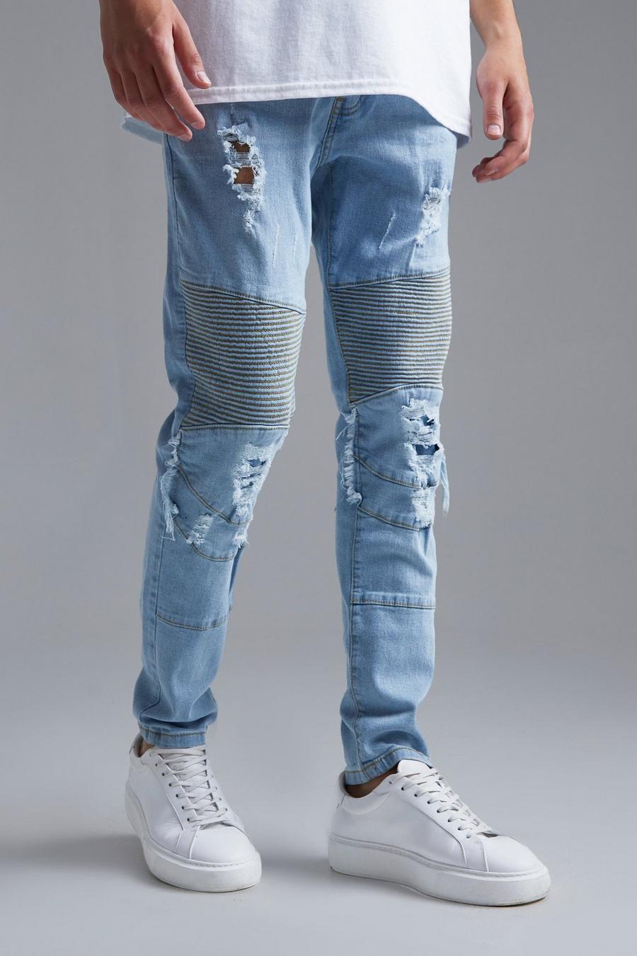 Ice blue Skinny Stretch Distressed Knee Jeans image number 1