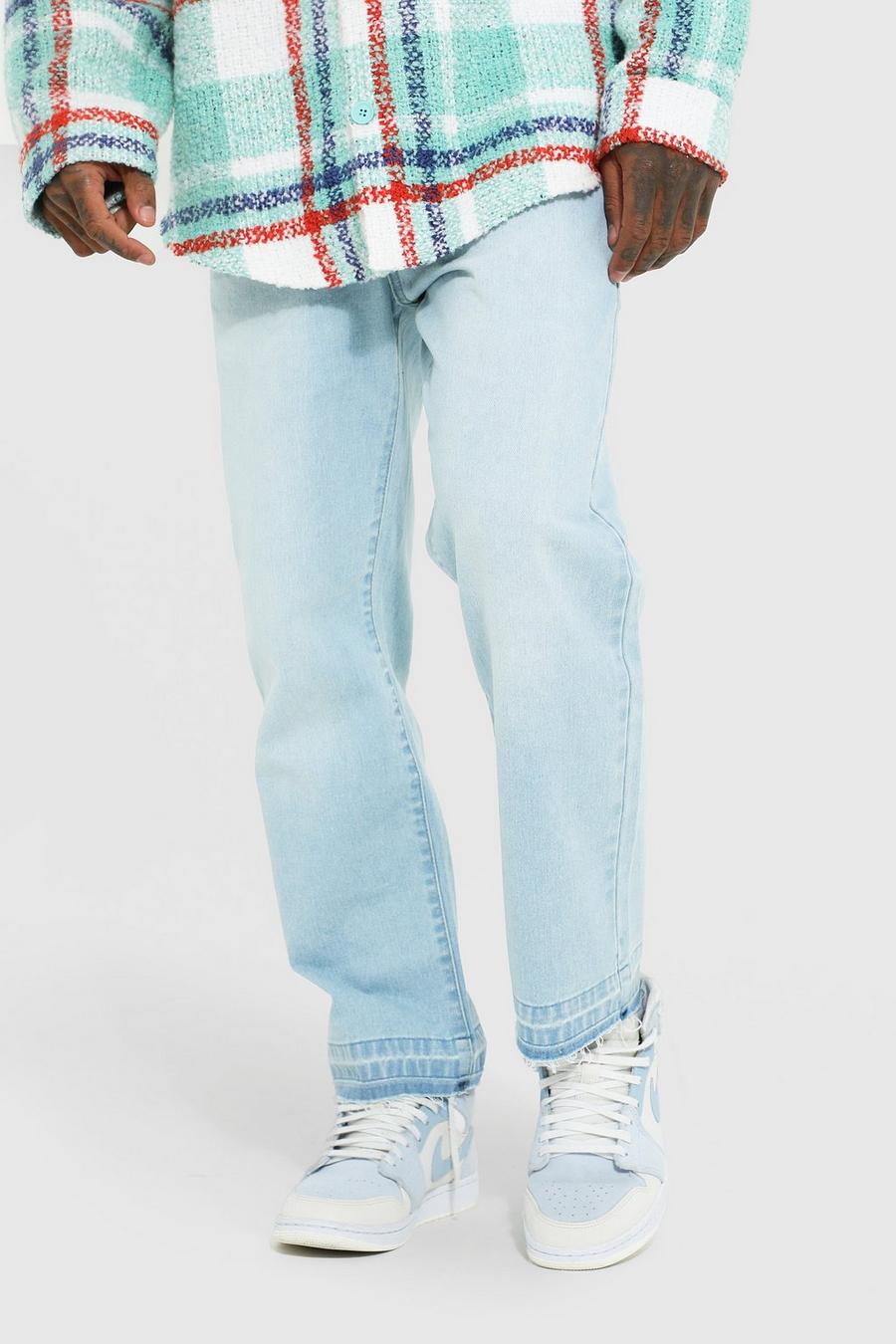 Ice blue ג'ינס קרופ בגזרה ישרה עם קרעים image number 1