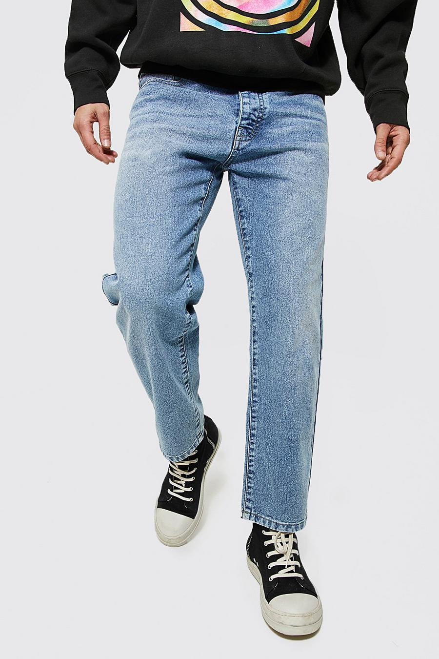 Light blue Straight Leg Rigid Cropped Jeans image number 1