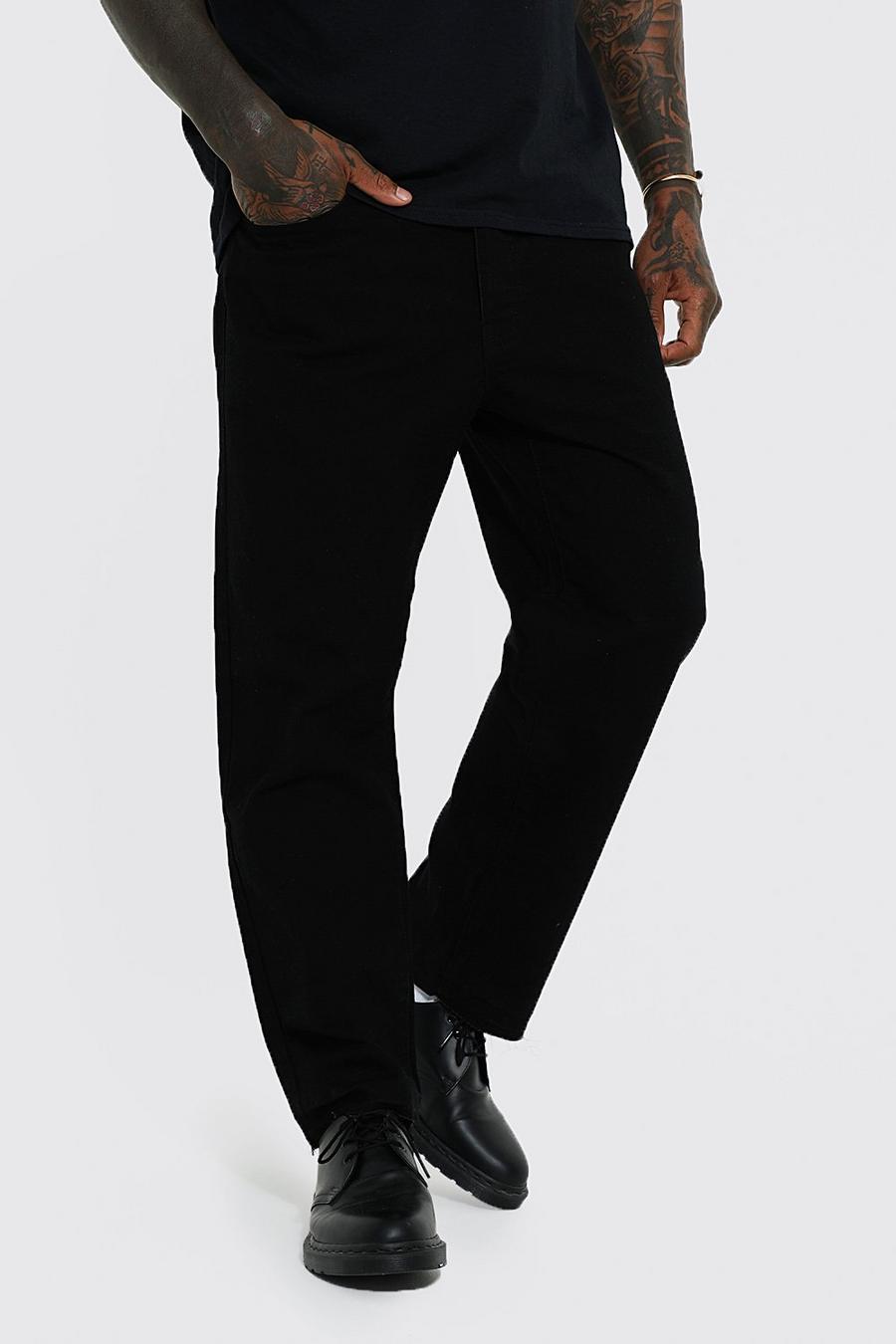 שחור אמיתי ג'ינס קרופ בגזרה ישרה עם קרעים image number 1