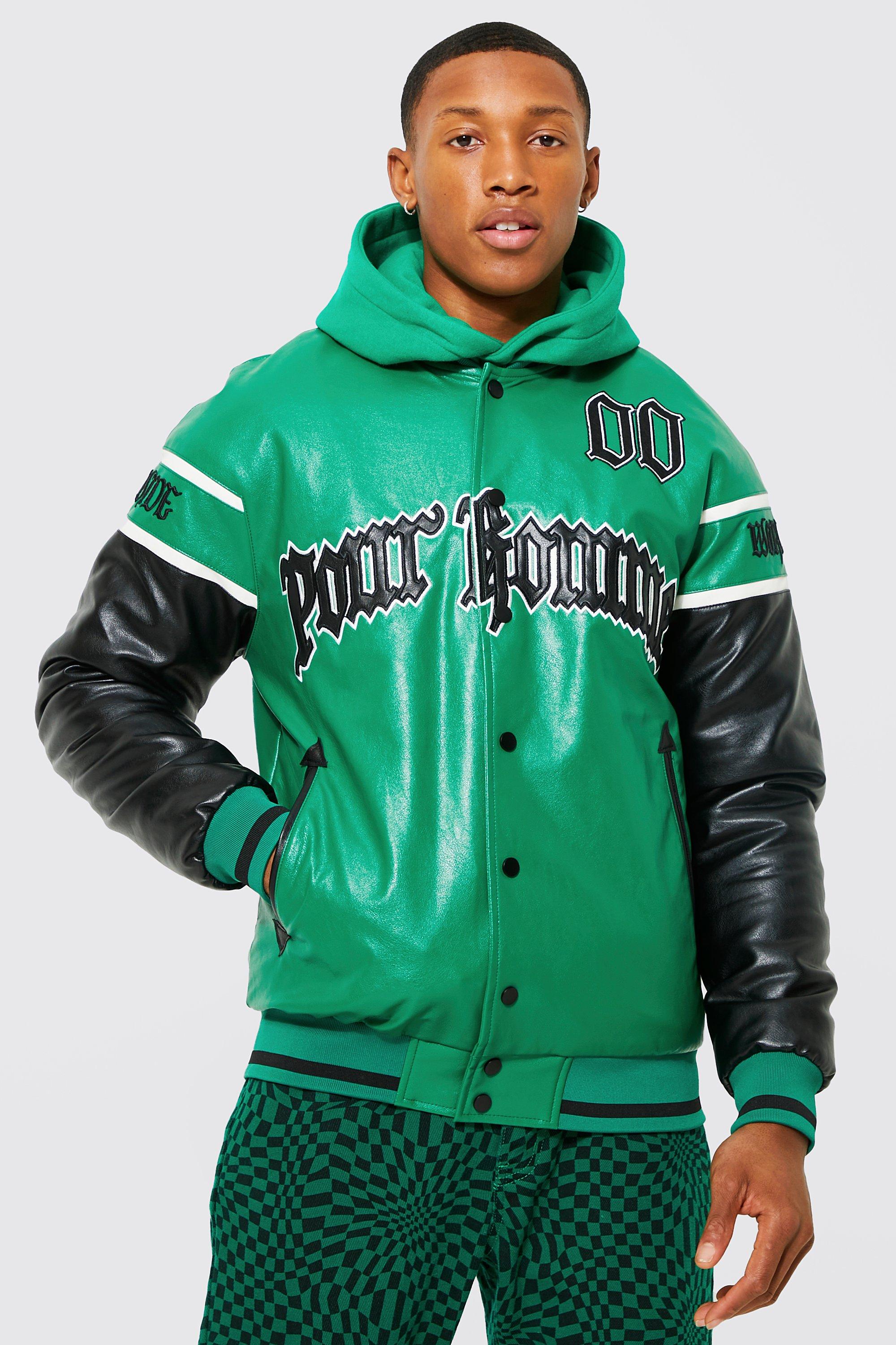 Tall Pour Homme Varsity Jacket With Pu Sleeves